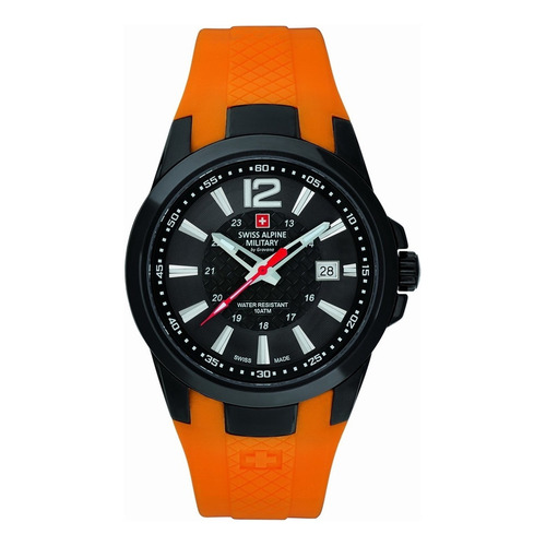 Reloj Swiss Alpine Military Combat Air 7058.1879sam Malla Naranja Bisel Negro Fondo Negro