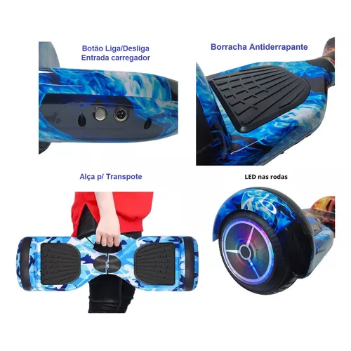 Hoverboard Skate Élétrico Bluetooth Com Led Alça Curta 6,5