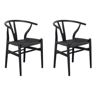 Silla Negra Comedor Madera Wishbone X 2 Unidades