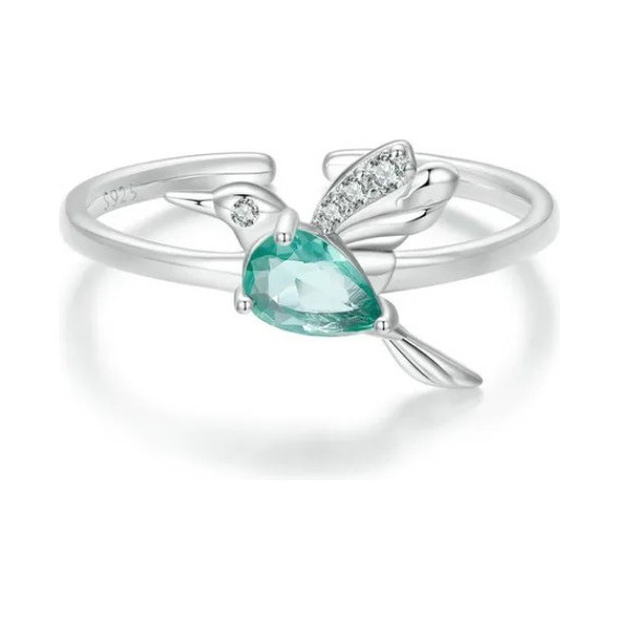 Anillo Ajustable Para Mujer Pájaro Colibrí Cristal Plata 925