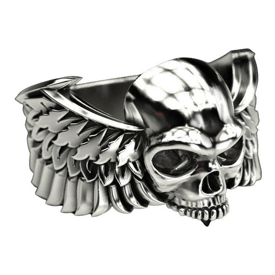 Anillo Hombre Anillo Calavera Con Alas Plata 925