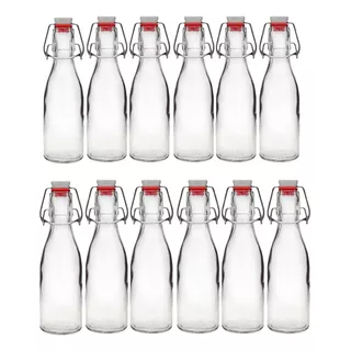 12 Botellas De Vidrio + Tapón Mecanico 250ml