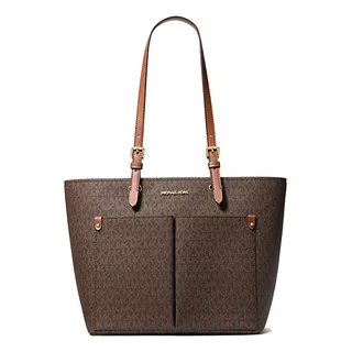 Bolsa Tote Michael Kors Original Medium Logo Pocket Cafe Acabado De Los Herrajes Dorado Color Marrón Oscuro Color De La Correa De Hombro Marrón Diseño De La Tela Monogramas