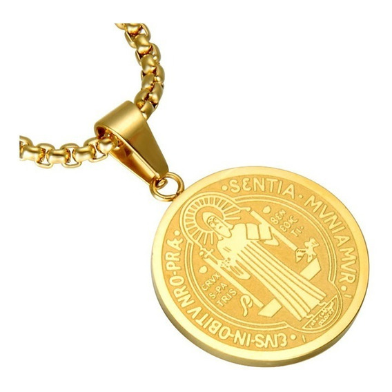 Cadena Con Medalla De San Benito Chapado En Oro Ip