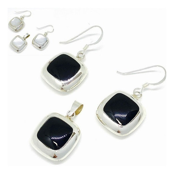 Conjunto  Doble Cara Blanco-negro Kit 015 Plata - Dijes-aros