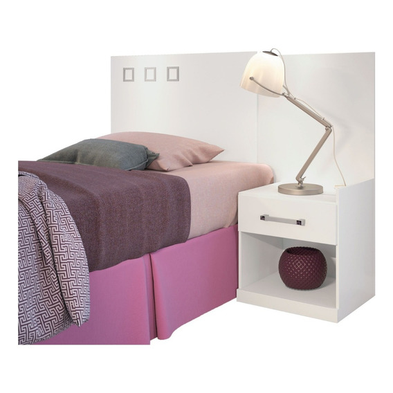 Respaldo Somier Cama Sommier 1 Plaza Mesas De Luz 224011 Color Blanco