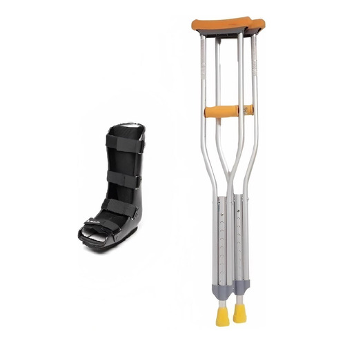 Muleta Aluminio Reguable Mas Bota Walker Ortopedica Caminar Color Gris