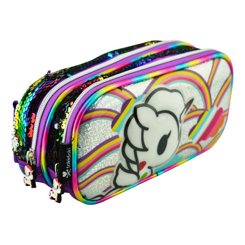 Lapicera Unicornio 3d Blanca Lentejuela 2 Cierres Tokidoki Color Multicolor