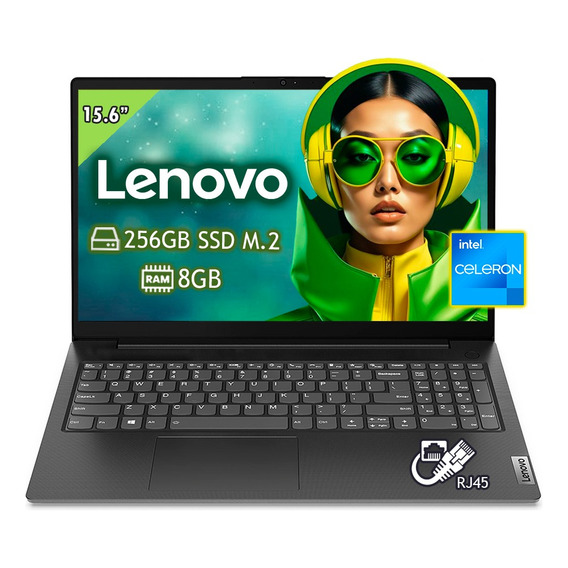 Notebook Lenovo V-Series V15 G2 IJL  negra 15.6", Intel Celeron N4500  8GB de RAM 256GB SSD, Intel UHD Graphics 60 Hz 1920x1080px Windows 11 Home