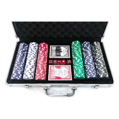 Maleta Poker 300 Fichas Kit Completo 2 Baralhos 5 Dados