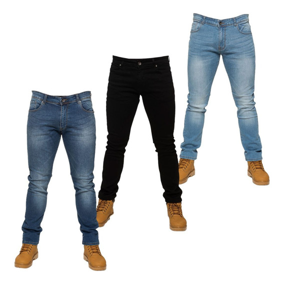 Pack De 3 Jeans Corte Recto - Slim Mezclilla Strech Casual