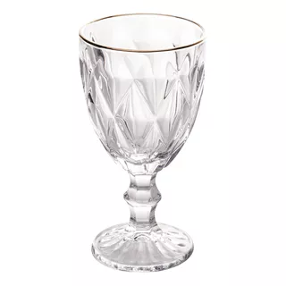 Taça Em Vidro Diamond Com Fio De Ouro 325ml Lyor 7986 Transparente