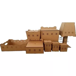 Kit Bebe Higiene Madeira Mdf Crú 8 Pçs Passa Fita Desmontado