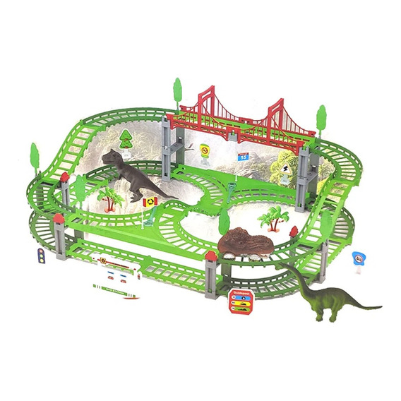 Pista Aventuras Jurasicas Dino Track 52 Piezas Wabro 26561 Color Verde