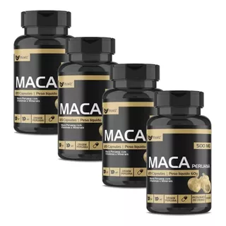 Maca Peruana Vitaminas E Minerais 500mg 120 Cáps 4 Potes