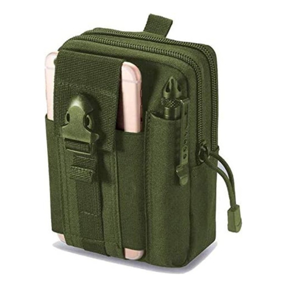 Pouch Estuche Molle Edc Cinturón Riñonera Porta Celular Color Verde