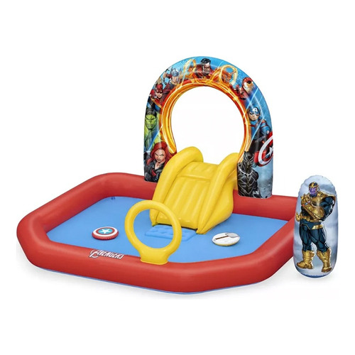 Alberca Infantil Inflable Avengers Con Resbaladilla Bestway Color Multicolor