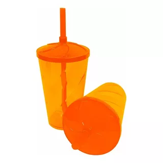 Kit 50 Copo Twister 300ml Com Tampa E Canudo Cor Laranja/neón