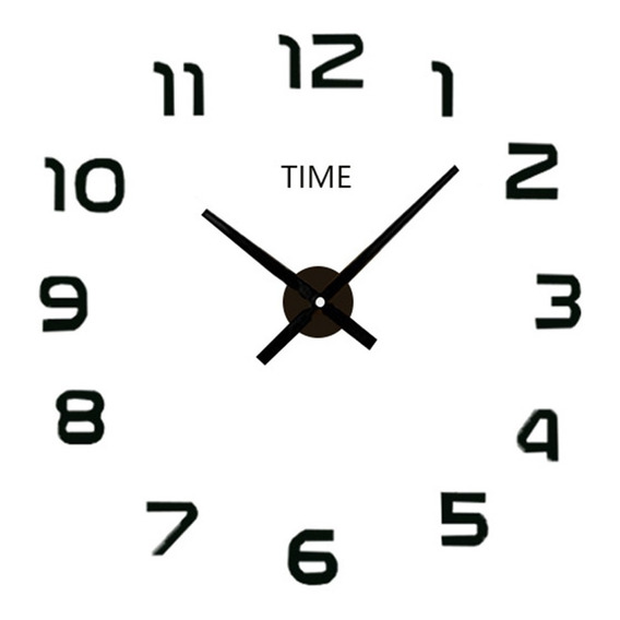 Reloj De Pared 3d Mute Grande Números Negros 120cm