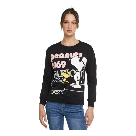 Sudadera Snoopy Negro Estampada Peanuts Toby Mujer