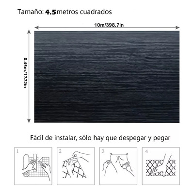 Papel Tapiz De Grano Madera Negro 45cmx10m 3d Vinil Adhesivo