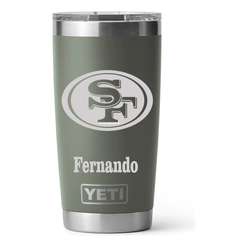 Termo Yeti Rambler 20oz Tumbler Con Grabado Color Green Camp Inicial