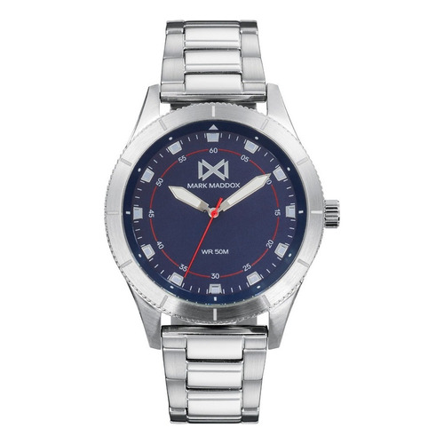 Reloj Mark Maddox Hombre Coleccion De Lujo Hm7131-36 Correa Plateado Bisel Plateado Fondo Azul