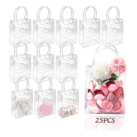 25 Pcs Bolsas De Regalo Recuerdo De Pvc Transparente Con Asa