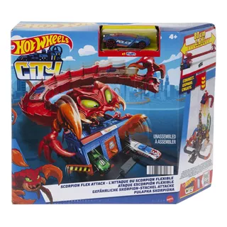 Hot Wheels City - Ataque Del Escorpion Flexible - Inc 1 Auto Color Rojo