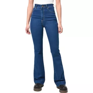 Jeans Oxford Mujer Plac Azul Clasico Tiro Alto Denim Rígido