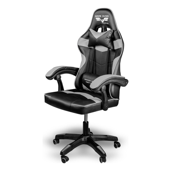 Silla de escritorio Steelpro Rocket 2.0 sin reposapiés gamer ergonómica  negra y gris con tapizado de cuero sintético