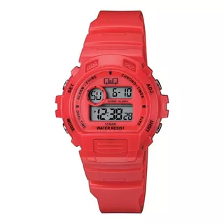 Reloj Digital Q&q M153 Sumergible 100 Metros Color De La Malla Rojo Color Del Bisel Rojo Color Del Fondo Blanco