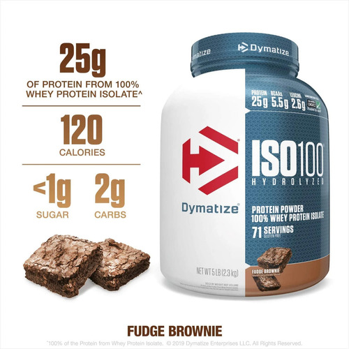 Suplemento en polvo Dymatize  Whey ISO-100 proteína sabor fudge brownie en pote de 2.3kg