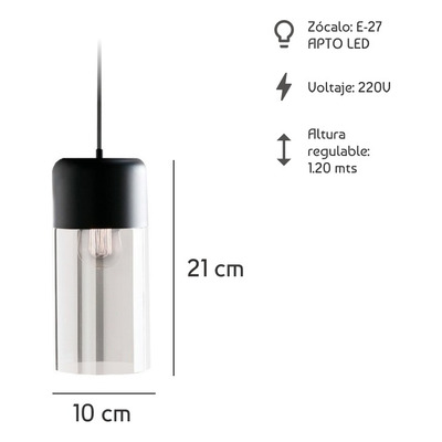 Colgante Cristal Gurion 1 Luz Negro Moderno Apto Led Cie