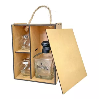 Caja Madera Mdf Con Mecate Lisa Para Botella Don Julio 70