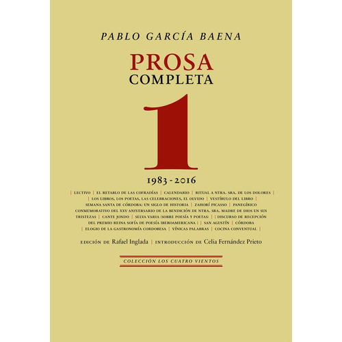 Prosa Completa, 1, De Garcia Baena, Pablo. Editorial Renacimiento, Tapa Blanda En Español