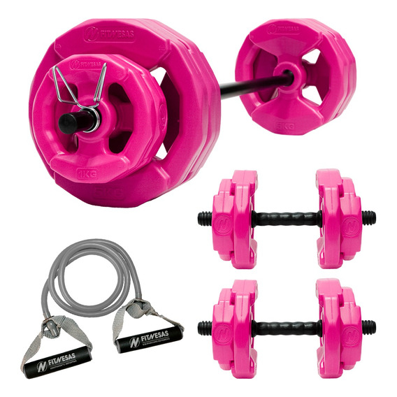 Barra + 2 Mancuernas + 24 Kg En Discos Con Manija Kit Set