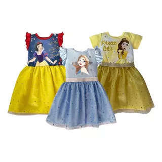 Kit 3 Vestidos Disney Blanca Nieves, Cenicienta, Bella