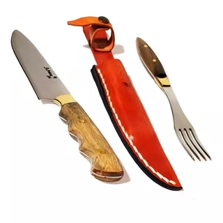 Set De Asado Cuchillo Tenedor Vaina 100% Cuero Artesanal