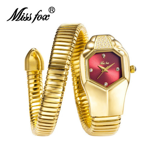 Relojes De Pulsera Missfox De Lujo Con Forma De Serpiente Y Color del fondo Oro/Rojo