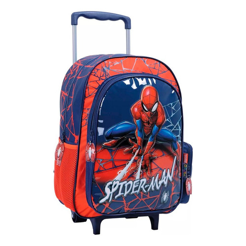 Mochila Spiderman Con Carro 16 Pulgadas Primer Grado Color Rojo Diseño de la tela Rayado