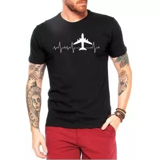 Camiseta Masculina Batimentos Cárdiacos Avião Aviação Camisa