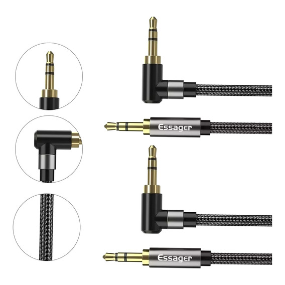 2pcs Cable Audio Auxiliar Jack 3.5mm Conector Chapa Oro 1.5m