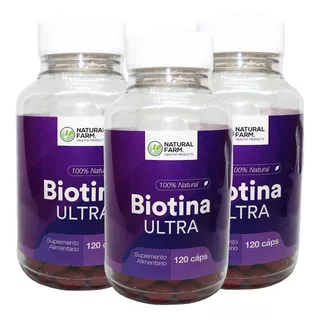 3 X Biotina Ultra Natural Farm 180 Capsulas Tratamiento Uñas Cabello Y Piel
