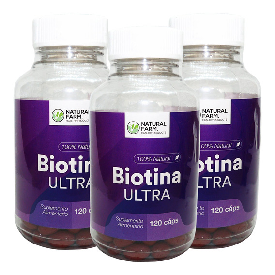 3 X Biotina Ultra Natural Farm 180 Capsulas Tratamiento Uñas Cabello Y Piel