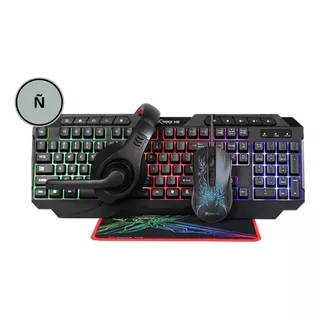 Combo Gamer 4en1 Xtrike Me Teclado Mouse Audífonos Alfombra Color Del Teclado Negro