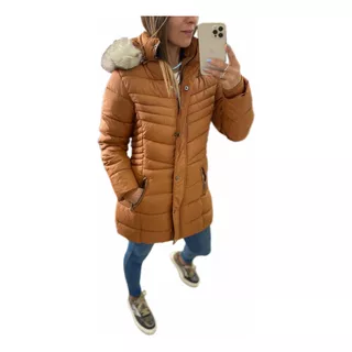 Campera Parka Larga Entallada Con Piel The Big Shop