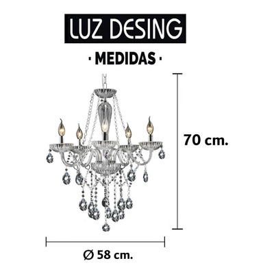 Araña 5 Luces Cristal Cairel Apto Led Calidad Premium Vig