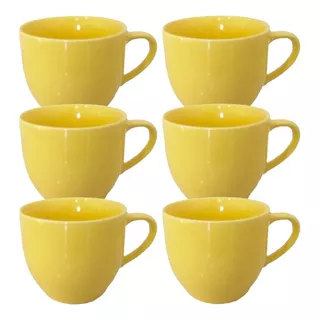 Jogo 6 Xicara Café Chá Porcelana 170ml Cor Amarelo