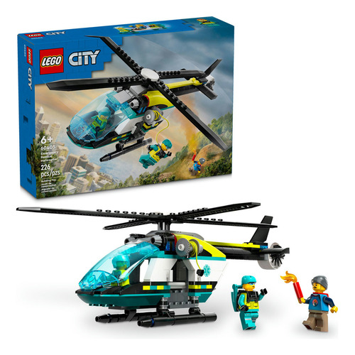 LEGO® City Helicóptero de Rescate para Emergencias set de construcción con un avión de juguete, minifiguras, helicóptero con malacate y rotores giratorios 60405